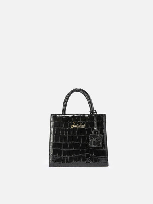Borsa a mano Shop Bag Mini in pelle stampa cocco nera