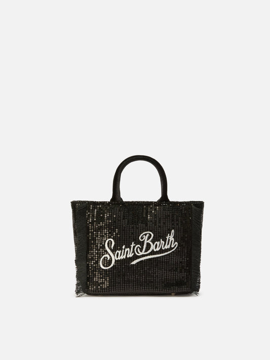 Borsa a mano Vanity Mini Velvet in velluto e paillettes nero